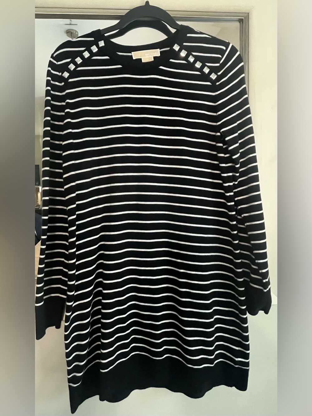 MICHAEL Michael Kors Black & White Striped Crewneck Tunic Sweater Size XL